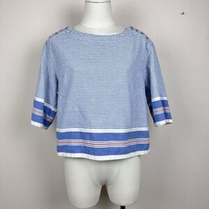 Maeve Anthropologie Shirt Womens Small Sullivan Striped Coastal Bohemain Blue